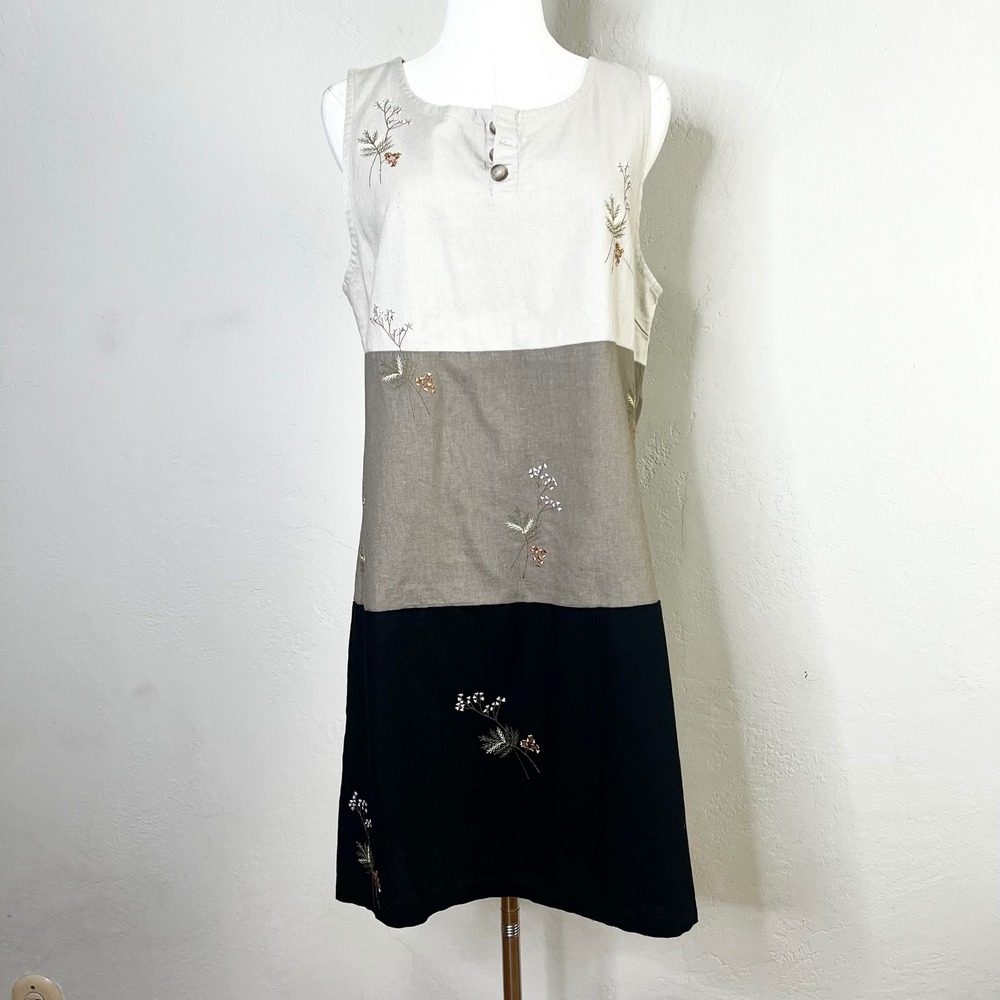 Jenna Lane New‎ York Colorblock Embroidered Linen Blend Sleeveless Dress Size M